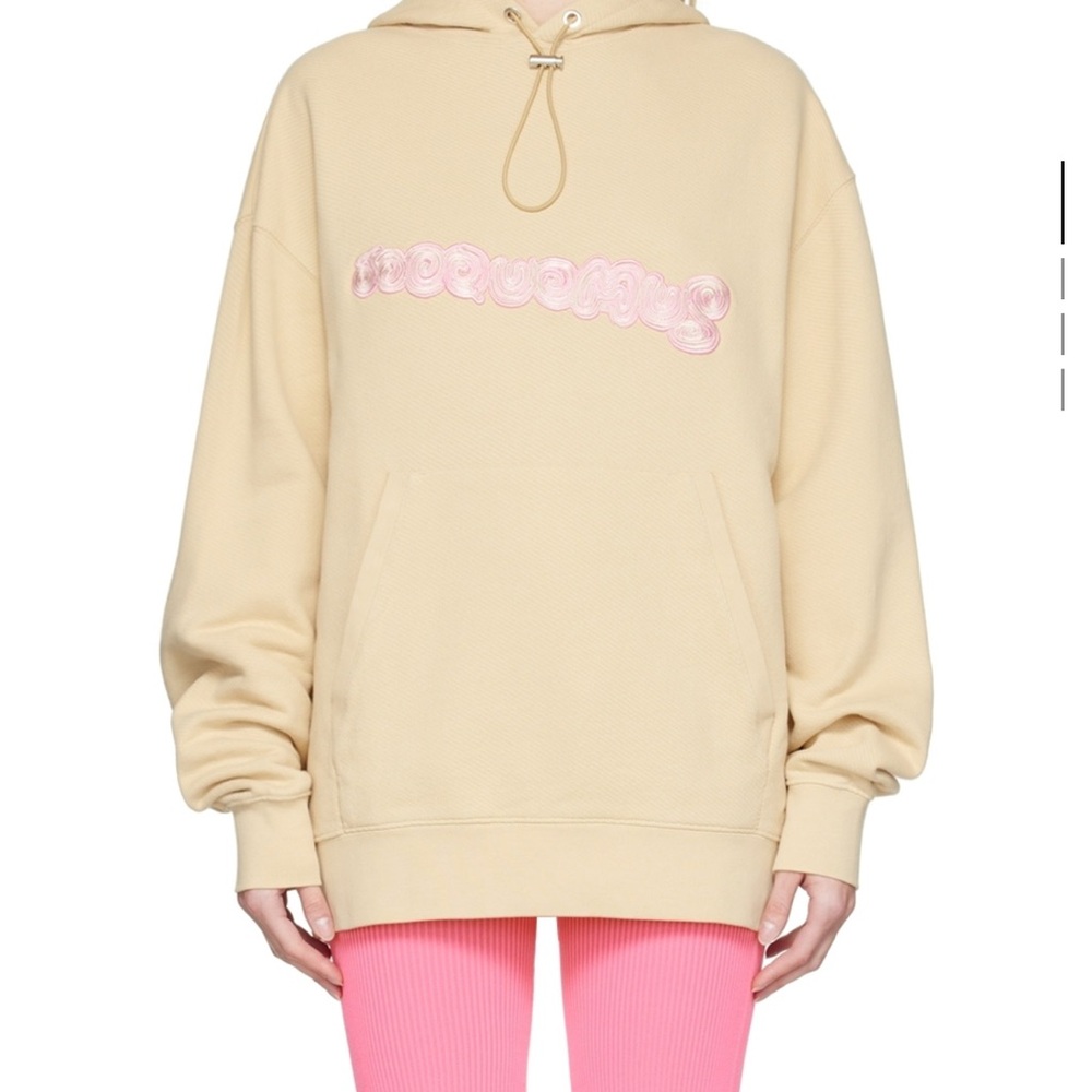 Jacquemus Cream Hoodie with Pink Logo
